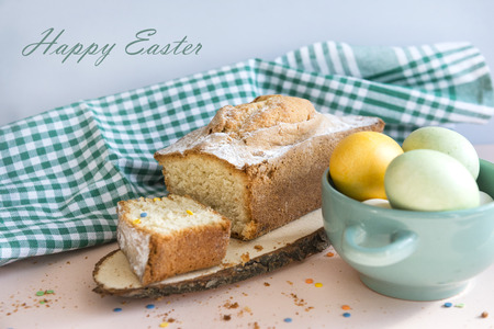green and yellow eggs, Easter, cupcake,  towel ,  happy Easter inscription,