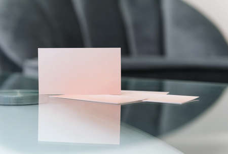 Light pink rectangle on grey background background reflection horizontal copyspaceの写真素材