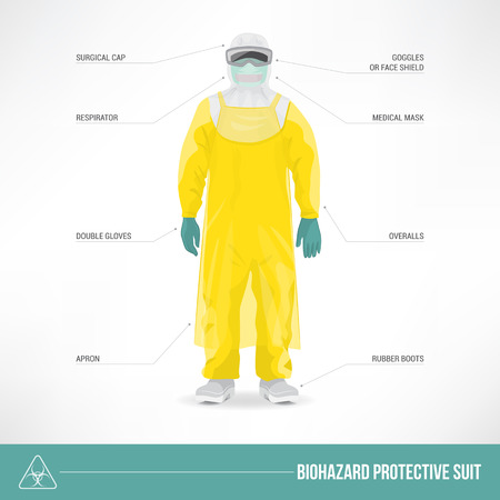 Biohazard protective suits and safety equipmentのイラスト素材