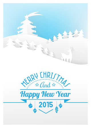 Christmas paper card with hand cut paper landscape and hipster text.のイラスト素材