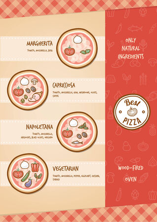 Pizza menu with different toppings and tastesのイラスト素材
