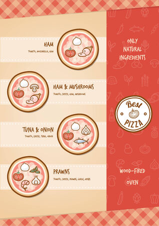 Pizza menu with different toppings and tastesのイラスト素材