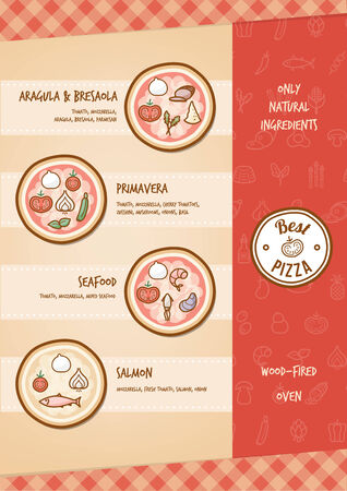 Pizza menu with different toppings and tastesのイラスト素材