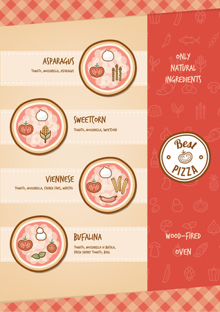 Pizza menu with different toppings and tastesのイラスト素材