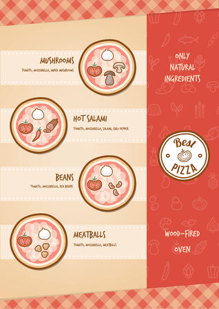 Pizza menu with different toppings and tastesのイラスト素材