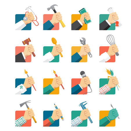 Jobs avatar icons set with hands and toolsのイラスト素材