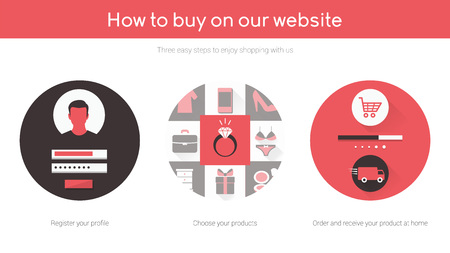 Online shopping on website flat illustrations setのイラスト素材