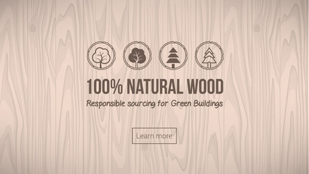 Natural wood banner with textured background and icons setのイラスト素材