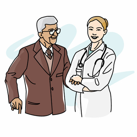 Female doctor caregiver supporting a senior patientのイラスト素材
