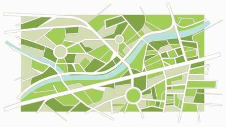 Abstract green city map with river, streets and roundaboutsのイラスト素材