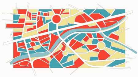 Abstract colorful city map with river, streets and roundabouts, vintage styleのイラスト素材