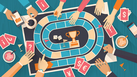 Group of people playing together with a board gameのイラスト素材