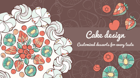 Pavlova and cake design hand drawn banner, pastry making and tasty eating conceptのイラスト素材