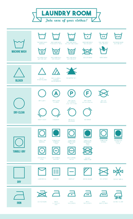 Laundry and washing clothes symbols with texts posterのイラスト素材