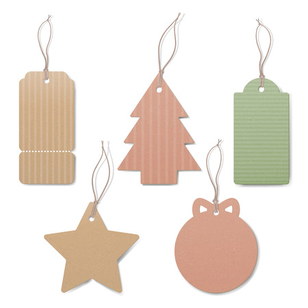 Empty vintage tags with string on white background, sale and discounts conceptのイラスト素材