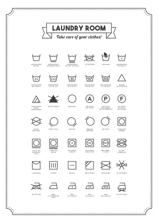 Laundry and washing clothes symbols with texts posterのイラスト素材