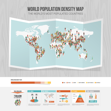 World population density map and demographic infographicのイラスト素材