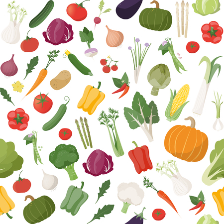 Fresh tasty vegetables seamless pattern with seasonal farming productsのイラスト素材