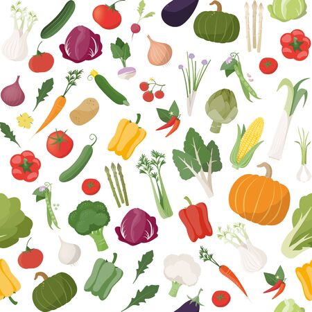 Fresh tasty vegetables seamless pattern with seasonal farming productsのイラスト素材