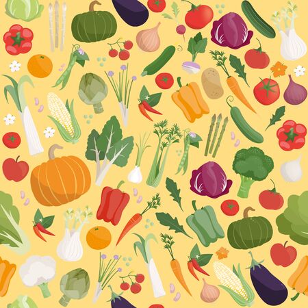 Fresh tasty vegetables seamless pattern with seasonal farming productsのイラスト素材