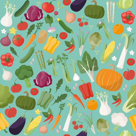 Fresh tasty vegetables seamless pattern with seasonal farming productsのイラスト素材