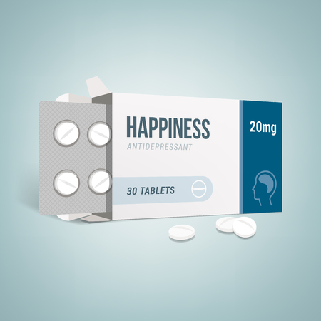 Antidepressants open drug box with pills, depression and anxiety conceptのイラスト素材