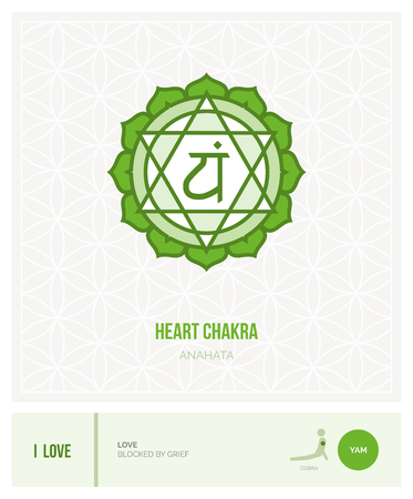 Heart chakra Anahata: chakras, energy healing and yoga poses infographicのイラスト素材