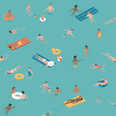 Happy people relaxing and swimming together in the sea, the are relaxing and diving into the waterのイラスト素材
