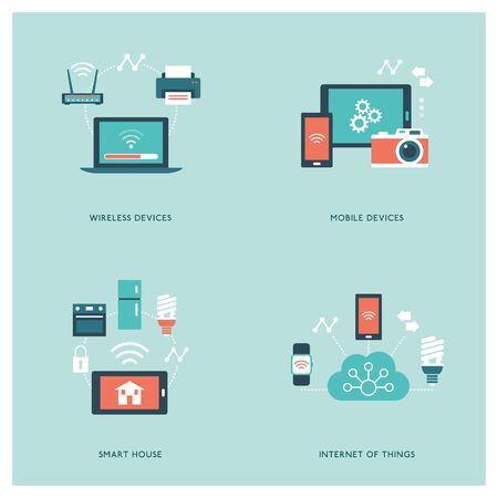 Internet of things, smart devices and computers concepts with iconsのイラスト素材