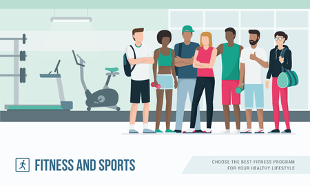 Young multi-ethnic people meeting at the gym, fitness and healthy lifestyle conceptのイラスト素材