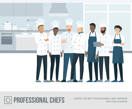 Professional chefs standing together in the restaurant's kitchenのイラスト素材
