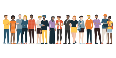 Multiethnic group of people standing together on white background, diversity and multiculturalism concept.のイラスト素材