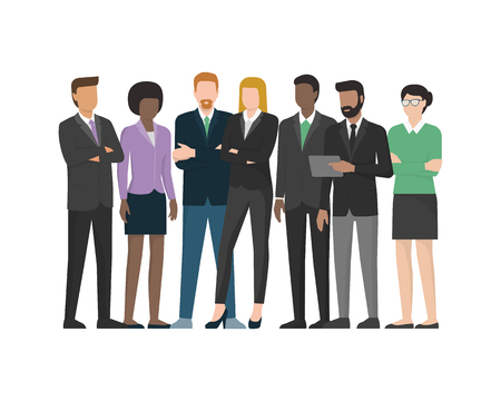 Multiethnic business team: office workers and executives standing togetherのイラスト素材