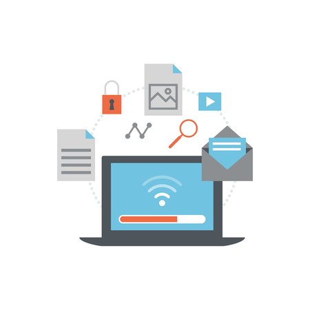 Laptop with files icons and wireless connectionのイラスト素材