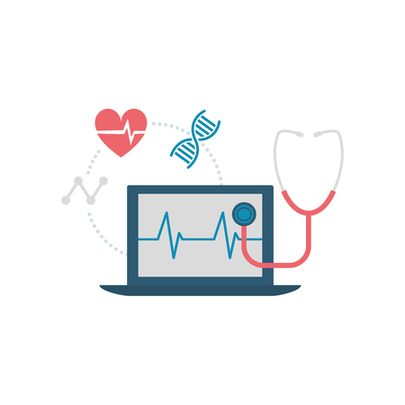 Laptop, stethoscope and medical icons: online healthcare servicesのイラスト素材