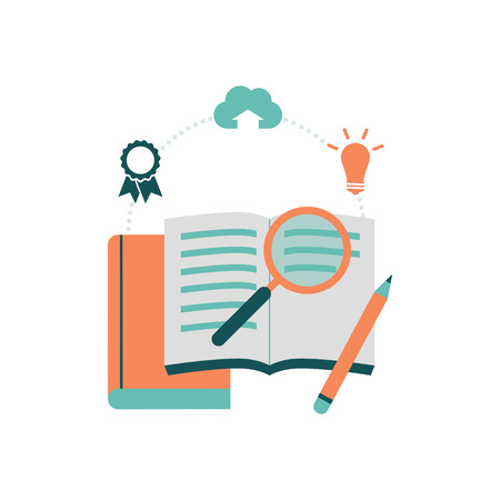 Open book and magnifier: learning and education concept.のイラスト素材