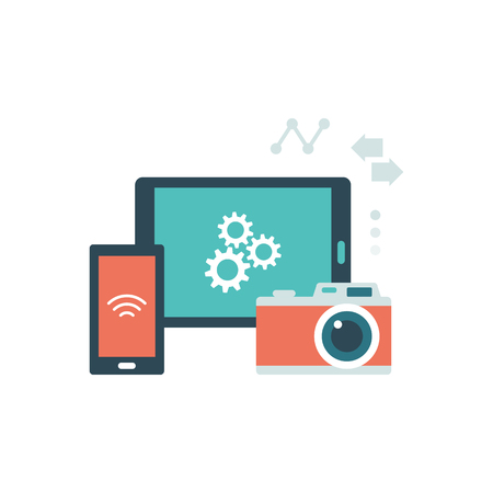 Digital camera connecting with mobile devices and data transferのイラスト素材