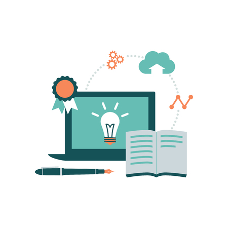 Laptop and book: e-learning, education and online study conceptのイラスト素材