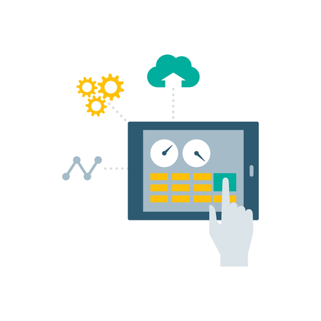Human machine interface and smart industry: control panel on a digital tablet and iconsのイラスト素材
