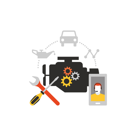 Car servicing and repair, automotive and roadside assistance conceptのイラスト素材