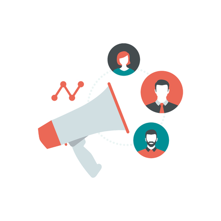 Megaphone and social media users, marketing and communication conceptのイラスト素材