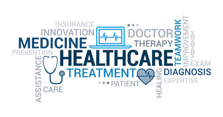 Medicine, doctors and healthcare tag cloud with icons and conceptsのイラスト素材