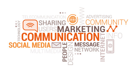 Communication, social media and marketing tag cloud with icons and conceptsのイラスト素材