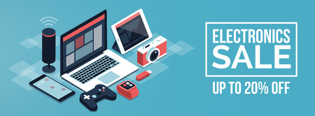 Electronics promotional shopping sale: computer, gadgets and touch screen devicesのイラスト素材
