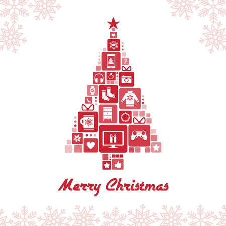 Mosaic Christmas tree with gifts: shopping and celebration conceptのイラスト素材