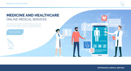 Online medical consultation with doctors and medical app, healthcare and technology conceptのイラスト素材