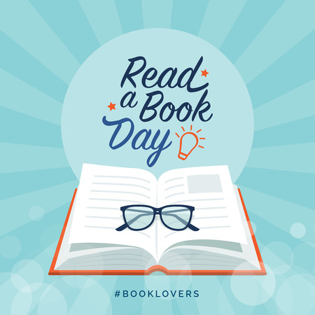 Read a book day social media post and card design with open book and glassesのイラスト素材