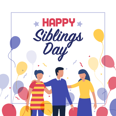 Happy siblings day design with party balloons and decorationsのイラスト素材