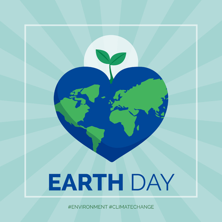 Earth day and environmental protection social media post and card, heart shaped earth with sproutのイラスト素材