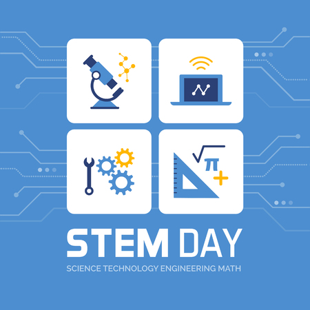 STEM day promotional design and social media post: science, technology, engineering and mathのイラスト素材